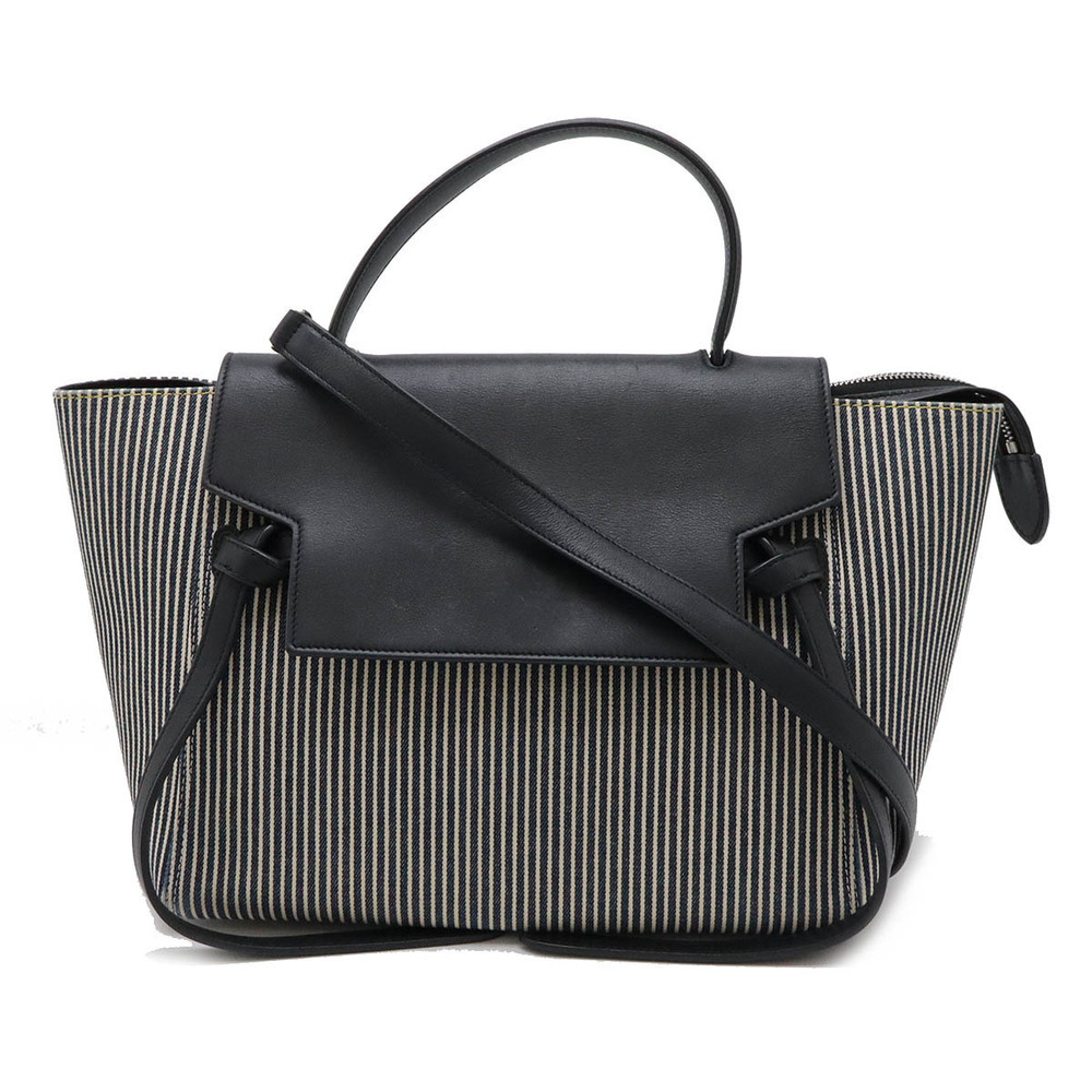 Celine Belt Bag Handbag Tote Shoulder Striped Leather Navy Blue White